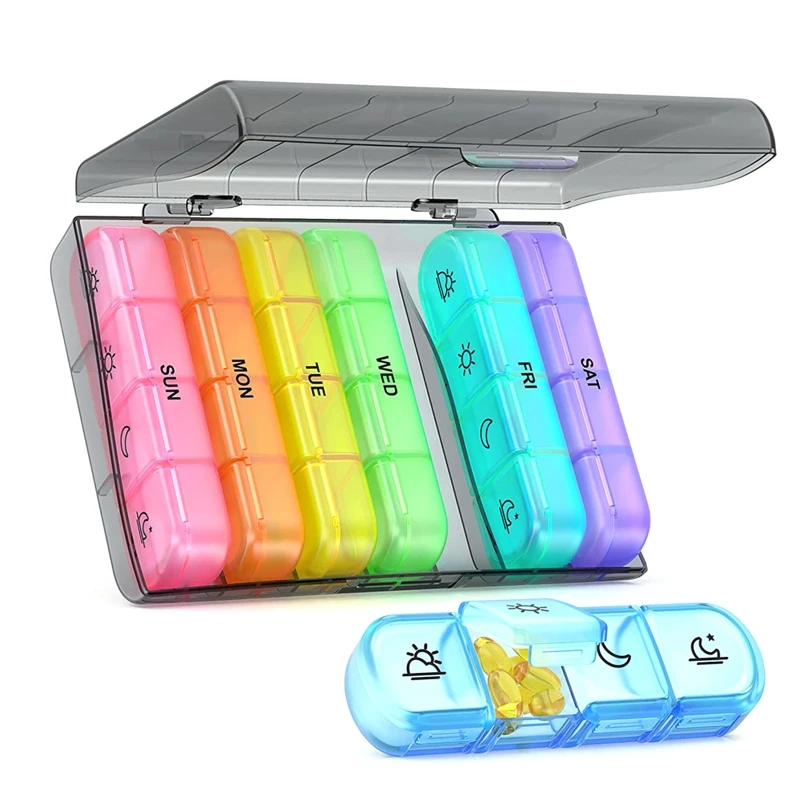 

Portable Rainbow Pill Box Storage Organizer Recordable Hospital Patient Sickness 53CA