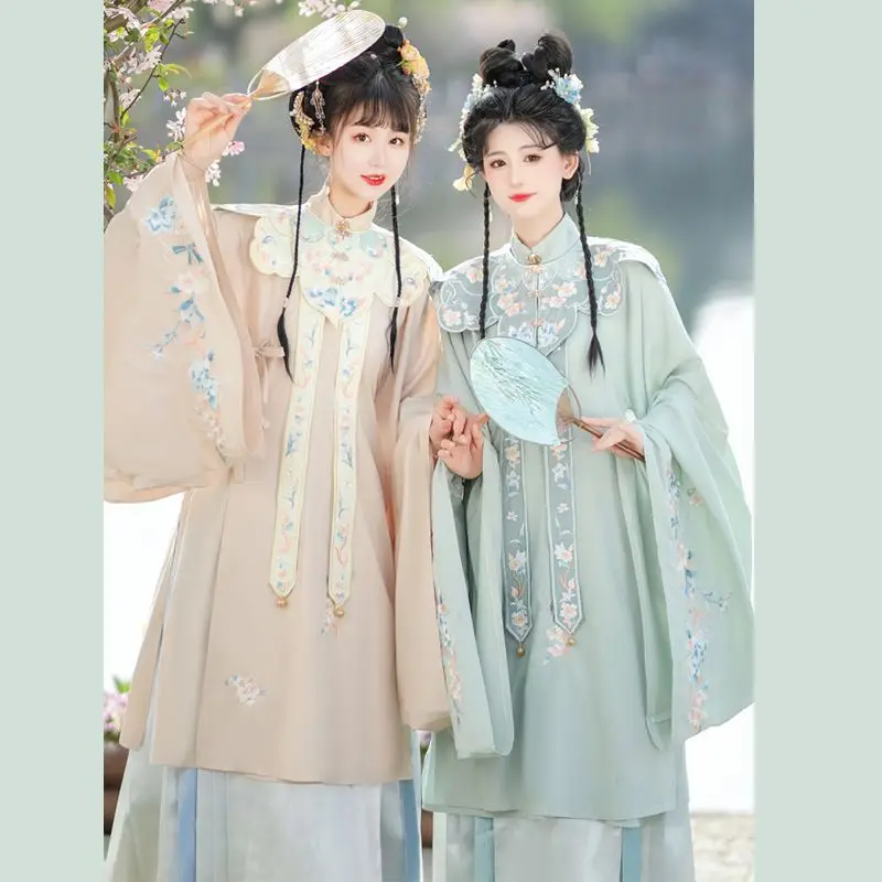 

Оригинальное женское платье Hanfu, Минг, лошадиное лицо, тяжелая промышленная Вышивка, облако, плечи, стоячий воротник, наклонная планка, платье Hanfu