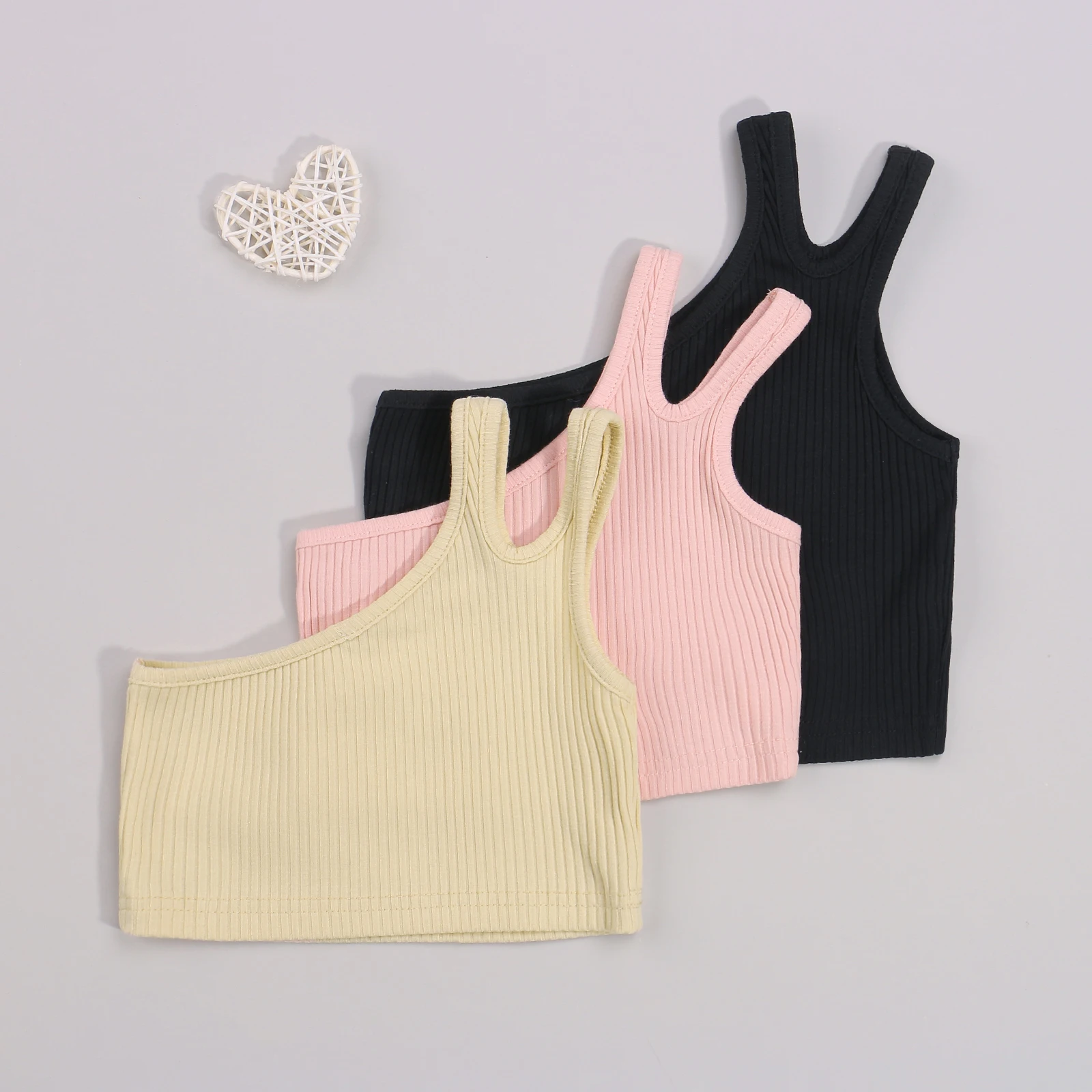 

Summer Casual Kids Girls Tops Solid One Ropa Para Niña Shoulder Sleeveless Short Length Vest Outfits Clothes Encanto Tee Shirt