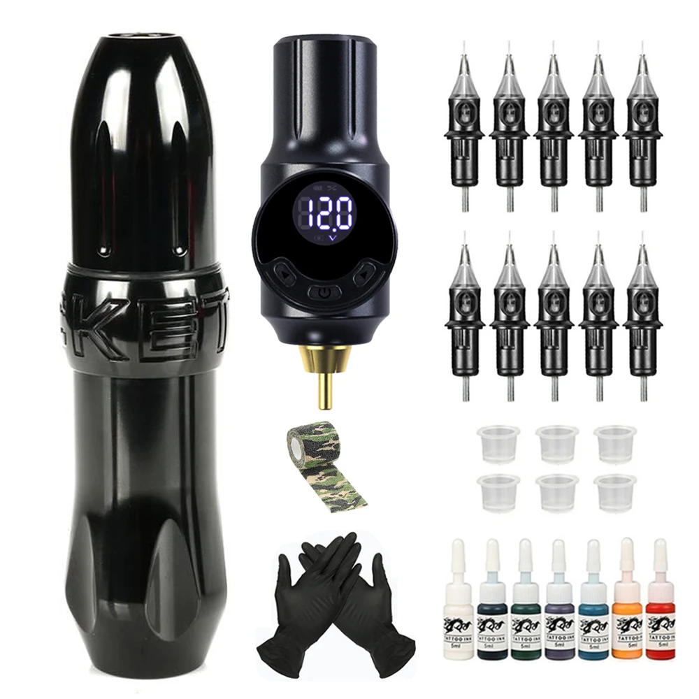 Complete Rotary Rocket Tattoo Machine Pen Wireless Tattoo Power Supply with Cartridge Needle Accessories Tattoo Kit for Body Art