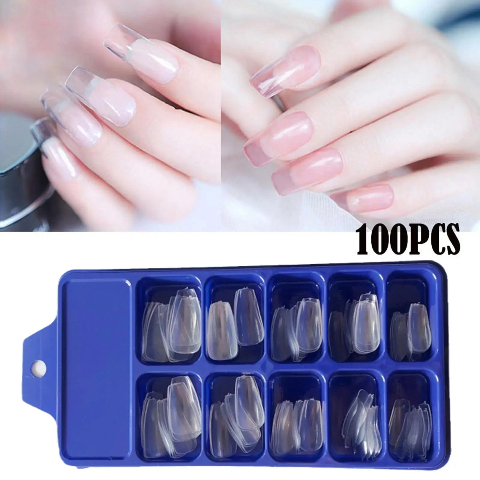 

100 PCS Transparent Full Cover Acrylic Ballet Full Fake Nails Tip Fake Nails Nail Art Accessories
