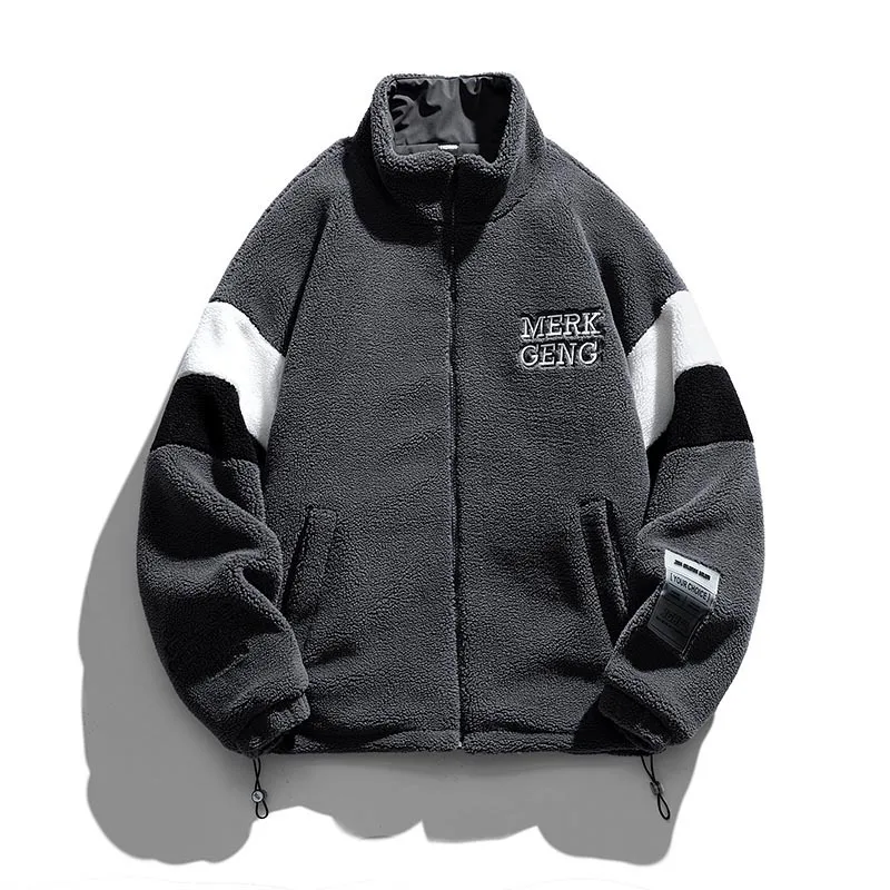 2022 Winter Sherpa Cashmere Jacket Men's Korean Style Stand Collar Loose Fashion Cotton Coat Thickened Warm Casual Jacket