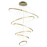 led postmodern golden stainless steel lucky ring chandelier lighting lustre suspension luminaire lampen for foyer staircase