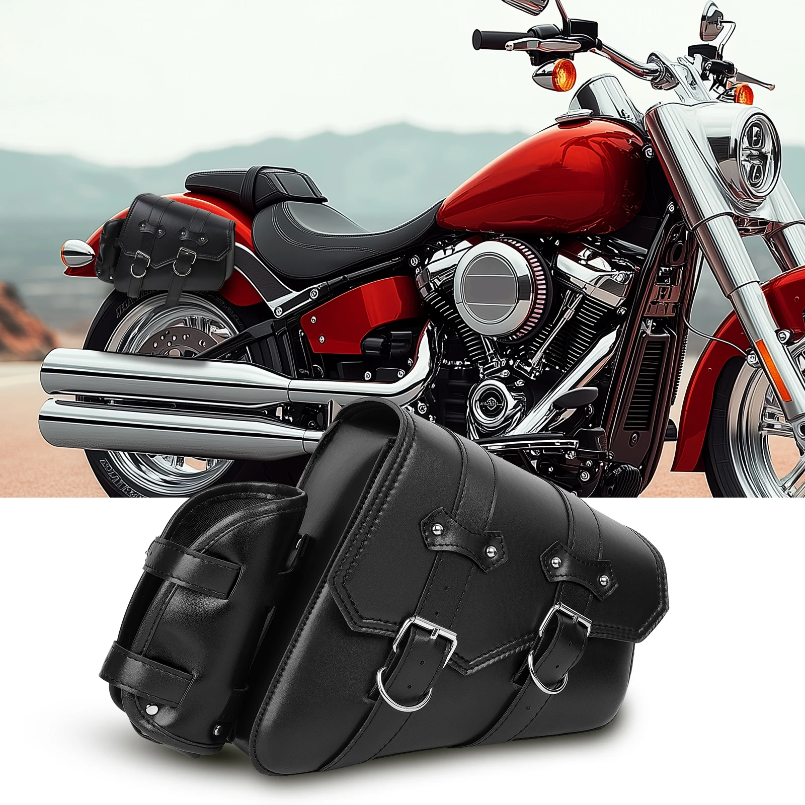 

Черная кожаная сумка-кофр из ПУ для мотоциклов Harley Davidson Sportster XL883 XL1200 с сумкой для бутылки, ретро-стиль