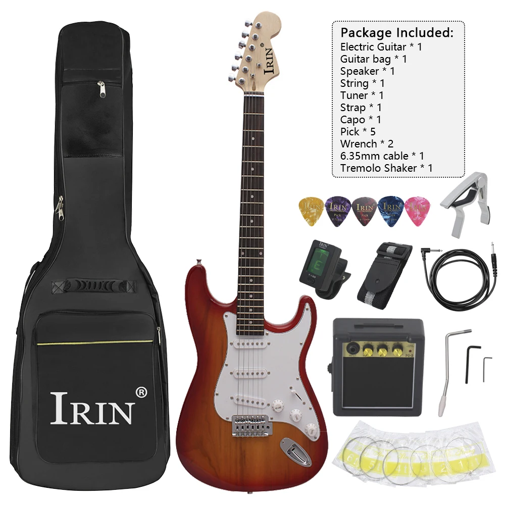 IRIN ST Red Electric Guitar 39 In 6 String 21 Frets Basswood Body Electric Guitar Color High Quality  Guitar Parts Accessories