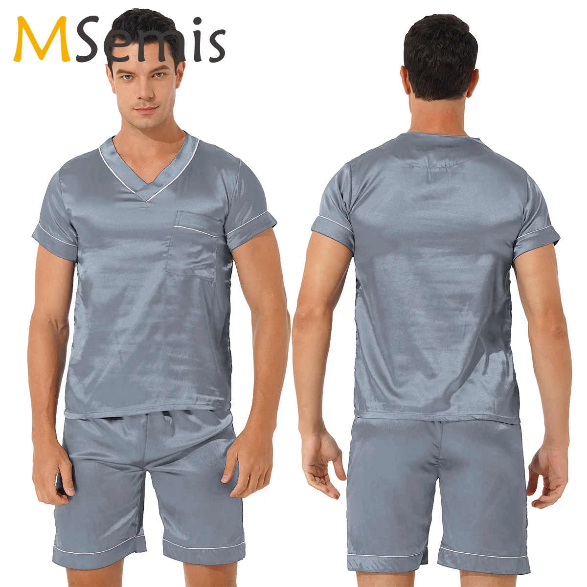 Пижамный комплект мужской Шелковый атласный летний | Мужские пижамные комплекты