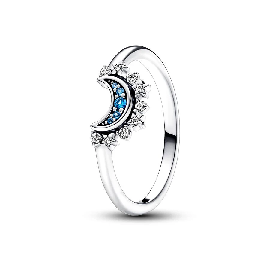 

2023 New 925 Sterling Silver Celestial Blue Sparkling Moon Rings for Women Wedding Engagement Finger Ring Original Jewelry Bague