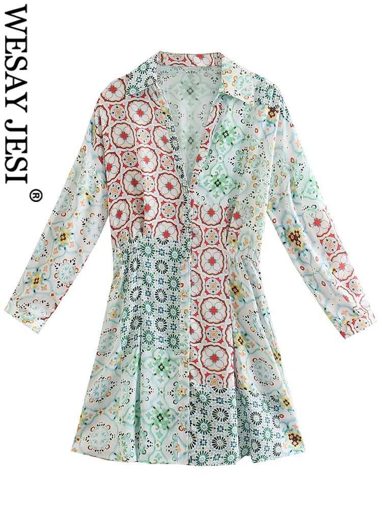 

WESAY JESI модное женское платье-рубашка с спущенными плечами с длинным рукавом однобортное приталенное элегантное контрастное мини-платье