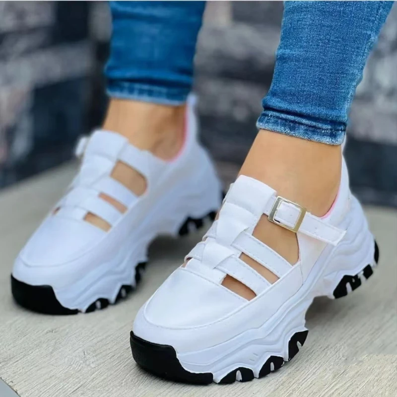 2023 New Thick-soled Women's Sports Shoes Fashion Casual Comfortable Slip-on Flat Shoes Women's Heightening Vulcanized Shoes