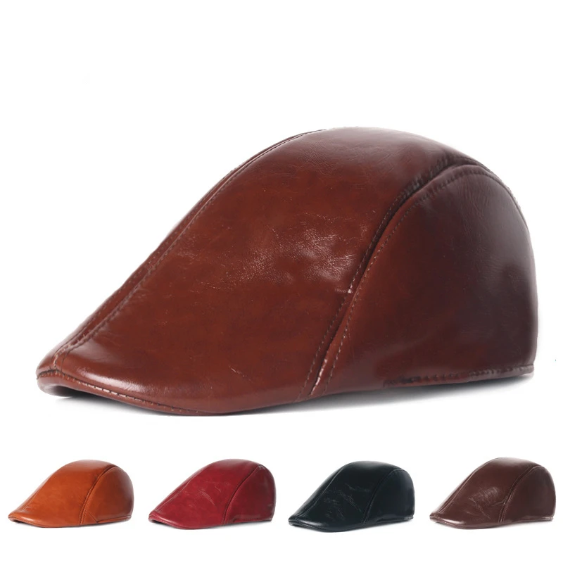 

Ретро-шапки для папы, Классическая Кепка из искусственной кожи с козырьком для мужчин и женщин, осенне-зимняя теплая шапка для пожилых мужчи...