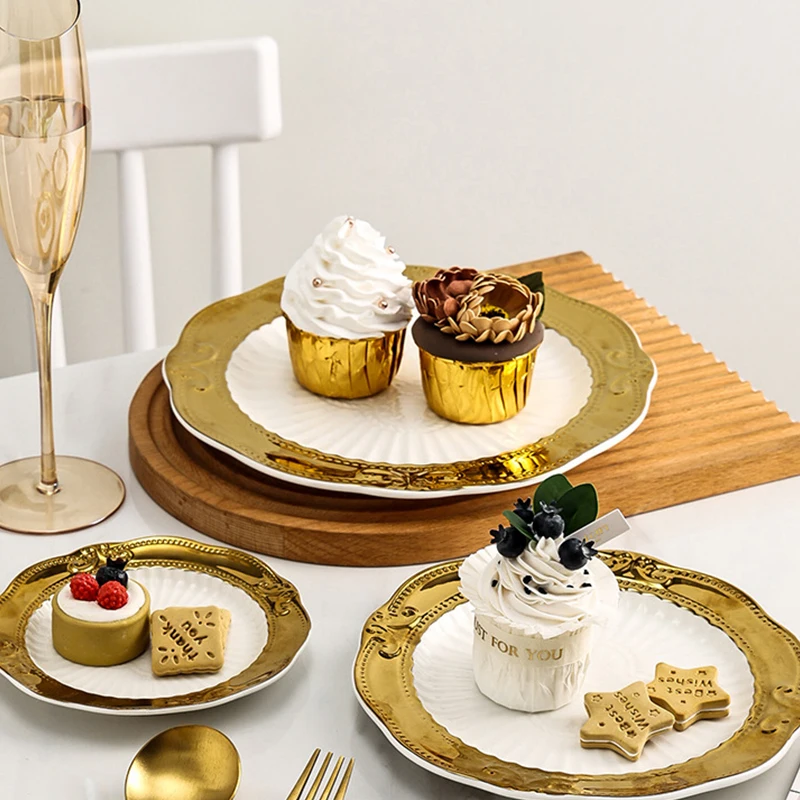 

Gold Rim Black Porcelain Dinner Plate Nordic Western Ceramic Plate Salad Dessert food Plates Set Tableware Phnom Penh Steak