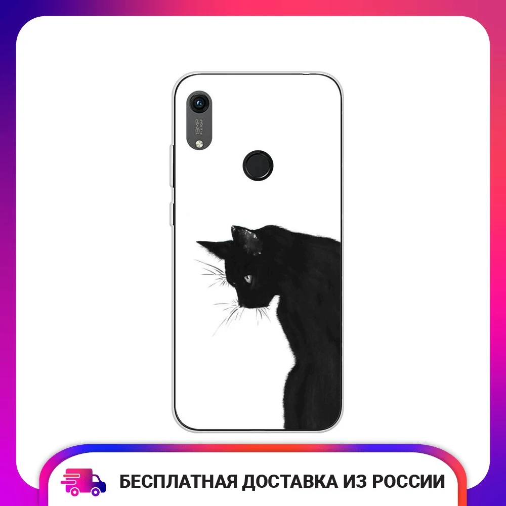 Чехол силиконовый для Huawei Y6 2019 Black cat защитный тонкий мягкий чехол-накладка с