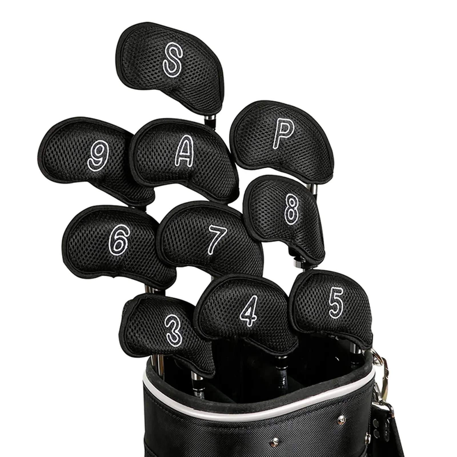 

10Pcs/Pack Meshy Golf Iron Head Covers Set Embroidered Lightweight Golf Club Head Covers Golf Iron Headcovers Golf Gears