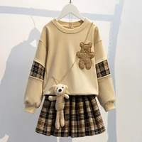 2022 baby girls clothes set autumn spring cartoon bear clothing set kids knitted sweet outfit children top skirt 2 pcs suit