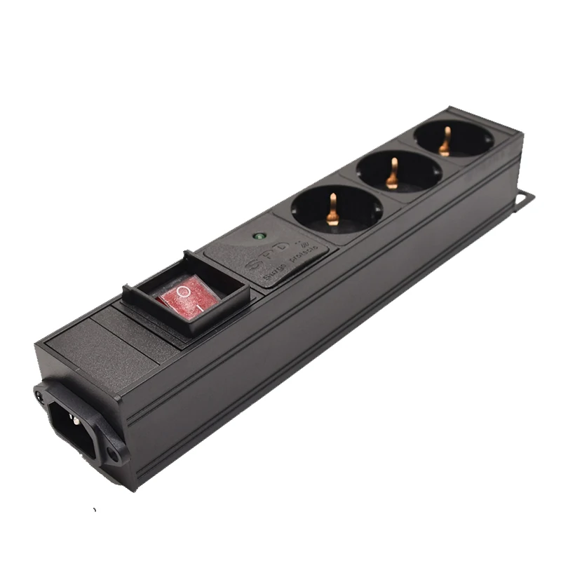 

Удлинитель питания из алюминиевого сплава PDU, блок распределения, стабилизатор напряжения, 3-сторонние розетки ЕС, Вход iec C14, без удлинителя