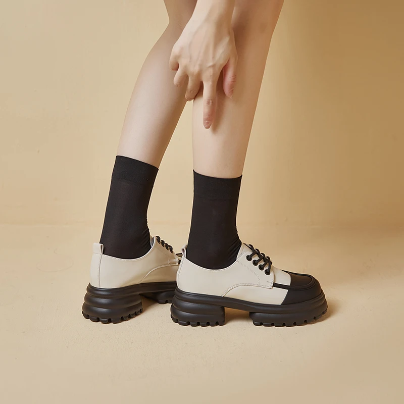 AIYUQI Loafers Women Genuine Leather Mixed Color 2023 New Lace-up Ladies Shoes Casual British Style Student Shoes Women