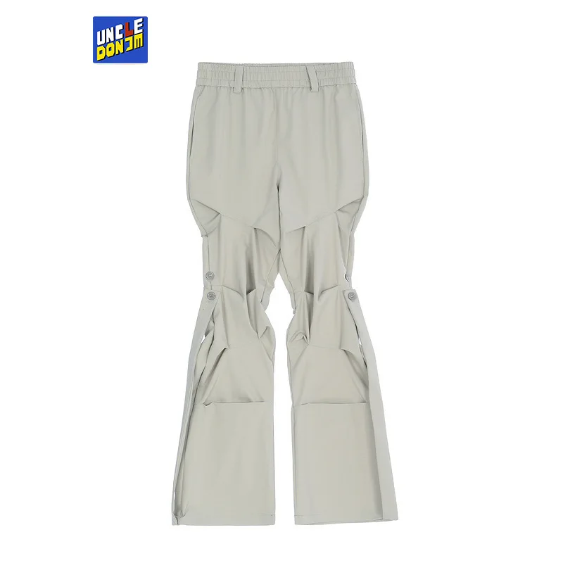 

High Street Knee Pleated Flared Pants Men Japanese Streetwear Techwear Trousers Joggers Cargo Pants Men Clothing