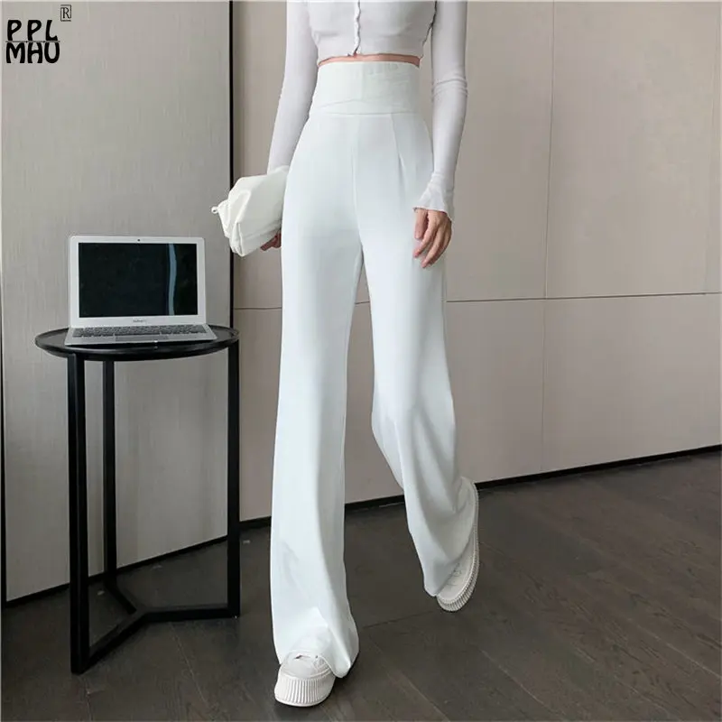 Spring Streetwear Soft Baggy Black Pants Casual High Quality Thin Trousers Korean Fashion Slim High Waist Wide Leg Pants Women