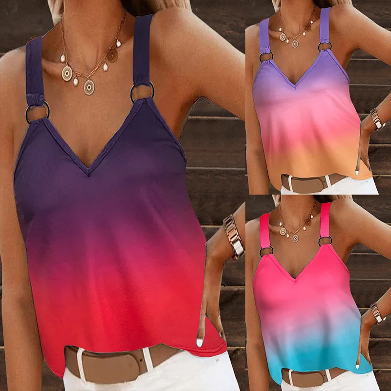 

2022 Summer New Women's Gradient Casual Loose Sleeveless Top Vest Female & Lady