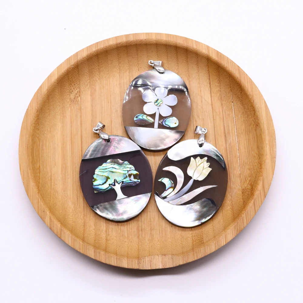 

1pc Natural Abalone Shell Black Shell Pendants Oval Shaped DIY for Making Necklace Bracelets Accessiones 3 Types for Choice