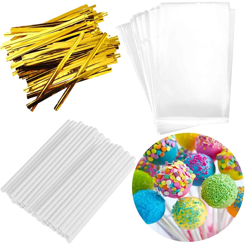 

100pc Lollipop Stick Cake Pop Snack Bag Wrap Snack Bars Golden Metal Kinks for Making Lollipop Cake Candies Chocolates Cookies