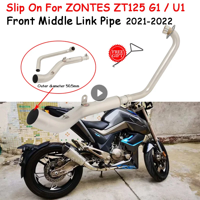 For zontes ZT125 U1 G1 Z1 Z2 2021 2022 Motorcycle Exhaust Escape Moto Full System Modify Front Mid Link Pipe 51mm With Catalyst