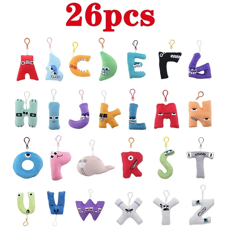 

26PC Alphabet Lore letter Keychain Plush Toys Legend Pendant Dolls for Kids Enlightenment Early Education Doll for Children Gif