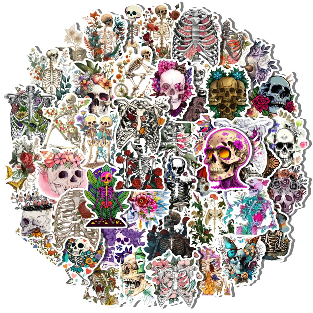 

10/30/50PCS Vintage Cool Flowers Skull Cartoon Sticker DIY Phone Laptop Luggage Skateboard Graffiti Decals Fun for Kid Toy