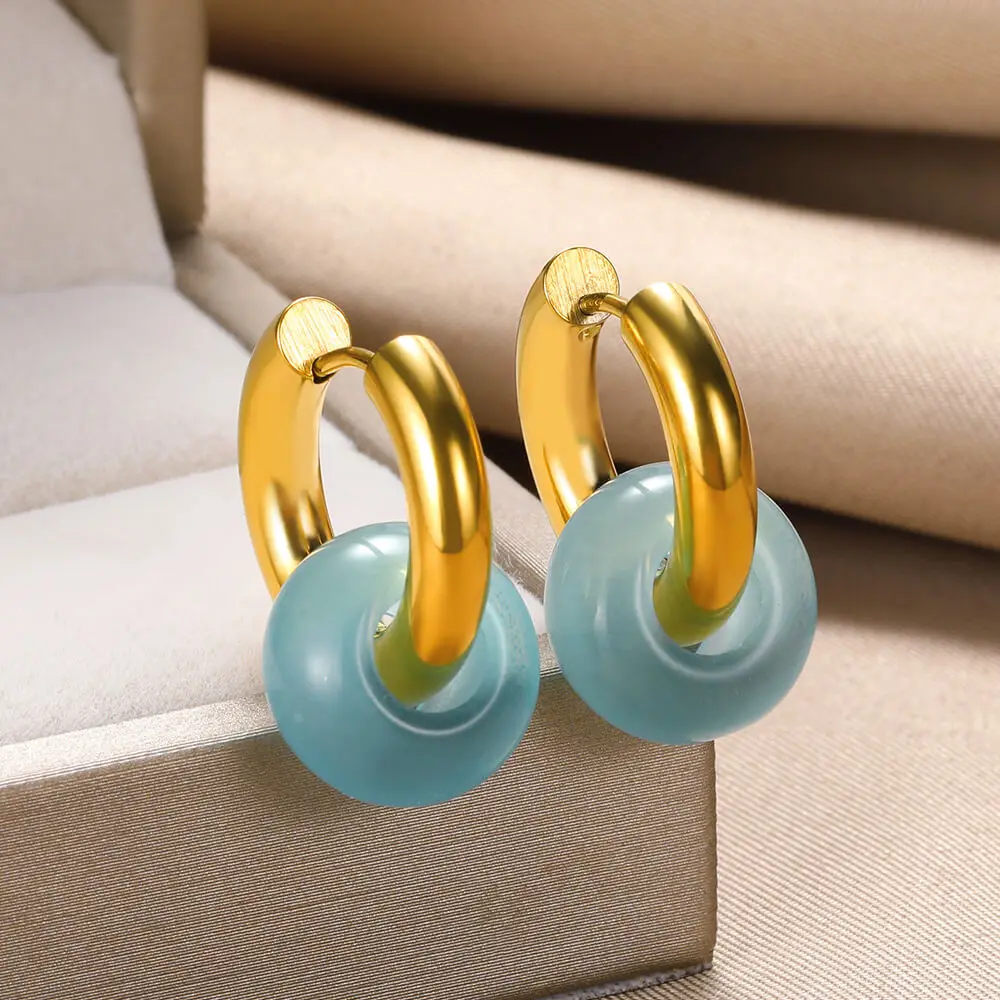 

Stainless Steel Ear Buckle Delicate Bright Multicolor Opal Earrings Round Natural Moonstone Drop Earrings For Women Jewelry Gift