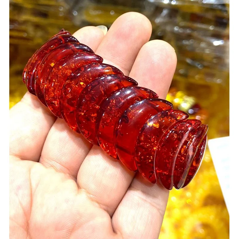 

Certificate 9x12x30mm Natural Red Mexico Sky Blue Amber Beeswax Bracelet