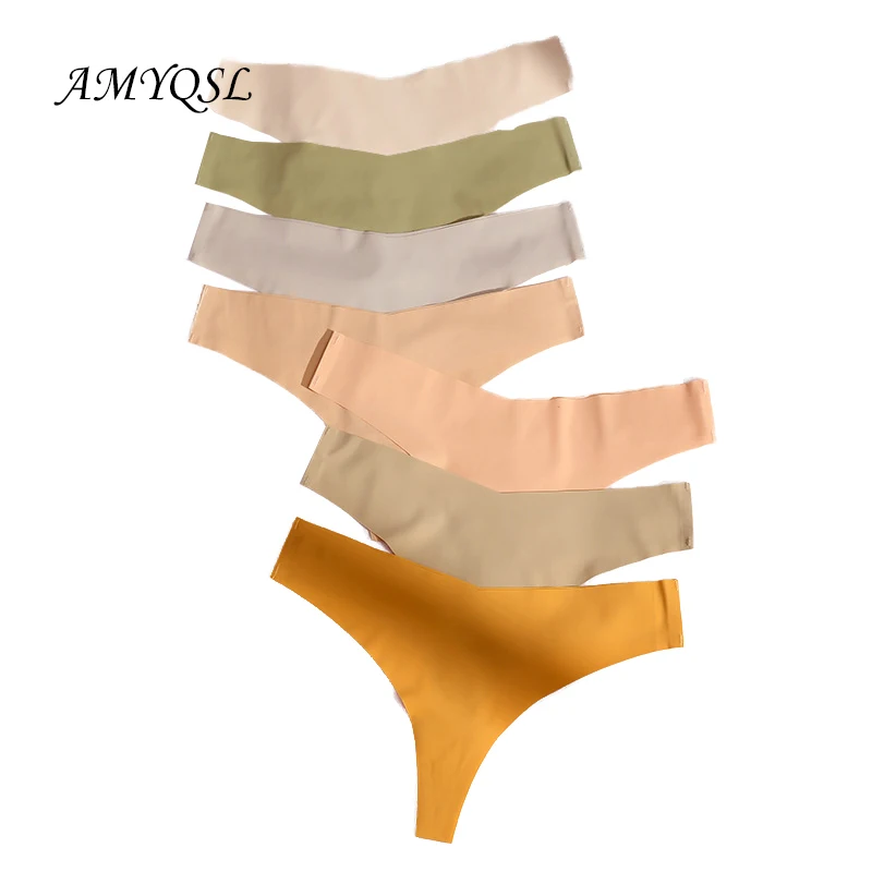 

AMYQSL 3PCS Ladies Ice Silk Seamless Panties Quick Dry High Elastic Thong One Piece Sexy Lingerie Cotton Bottom Crotch Panties