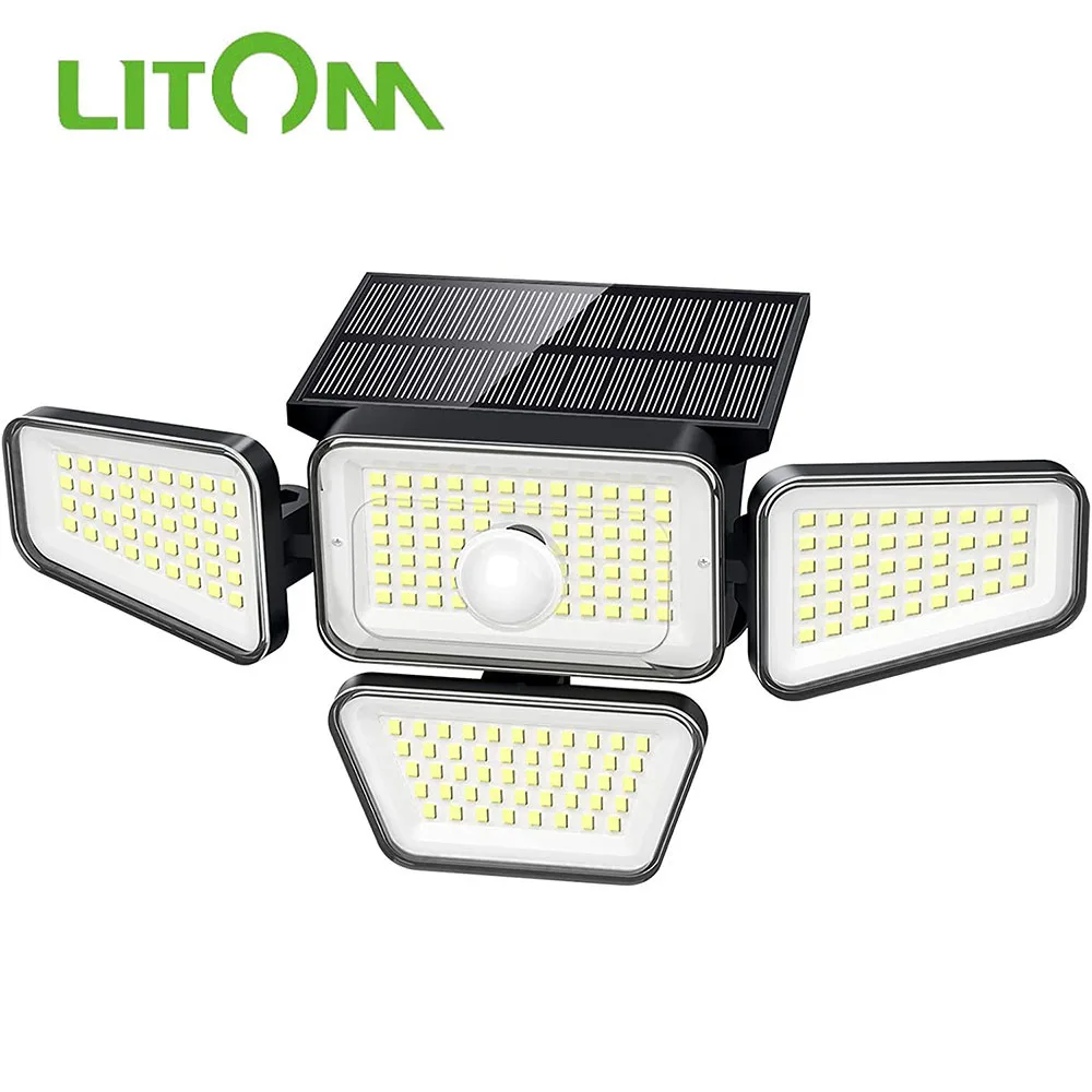 

LITOM 1/2 Pcs Solar Wall Light 270 LED 4 Heads 3000LM Motion Sensor Light IP65 Waterproof For Garden outdoor decorative lighting