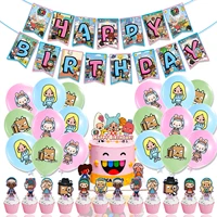 Toca Life World Theme Birthday Party Decorations Banner Balloons  Kids Boy Girl Cake Topper Kid Gift Decoration