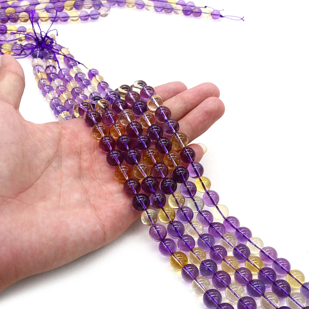 Бусины из натурального камня класса AAAAA круглые фиолетовые и желтые хрустальные