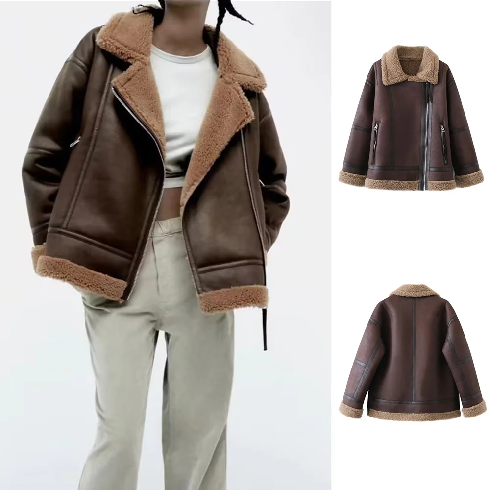 

UNIZERA 2023 Autumn/Winter New Women's Brushed Lining Fur One Piece Double sided Jacket Coat 4341808
