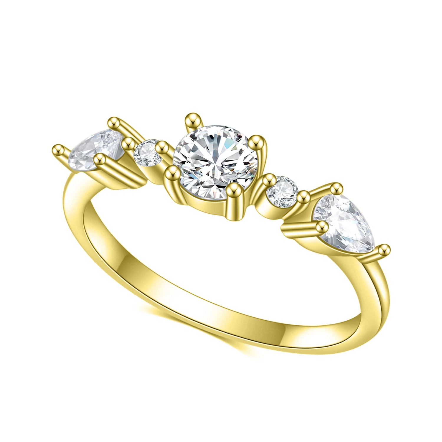 

GEM'S BALLET 585 14K 10K 18K Gold Women's 925 Silver Ring 1.1Ct Colorless Agave Three Stone Moissanite Engagement Ring