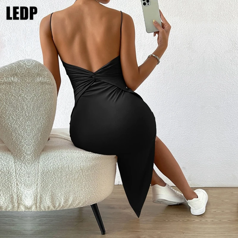 

Summer Dresses for Women 2023 Backless Spaghetti Strap Streetwear Split Bodycon Mid Dress Vestidos Para Mujer платье женское