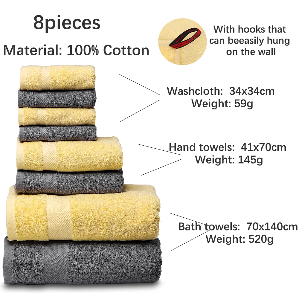 semaxe luxury bath towel set2 large bath towels2 hand towels4 washcloths cotton highly absorbent bathroom towels pack of 8 free global shipping