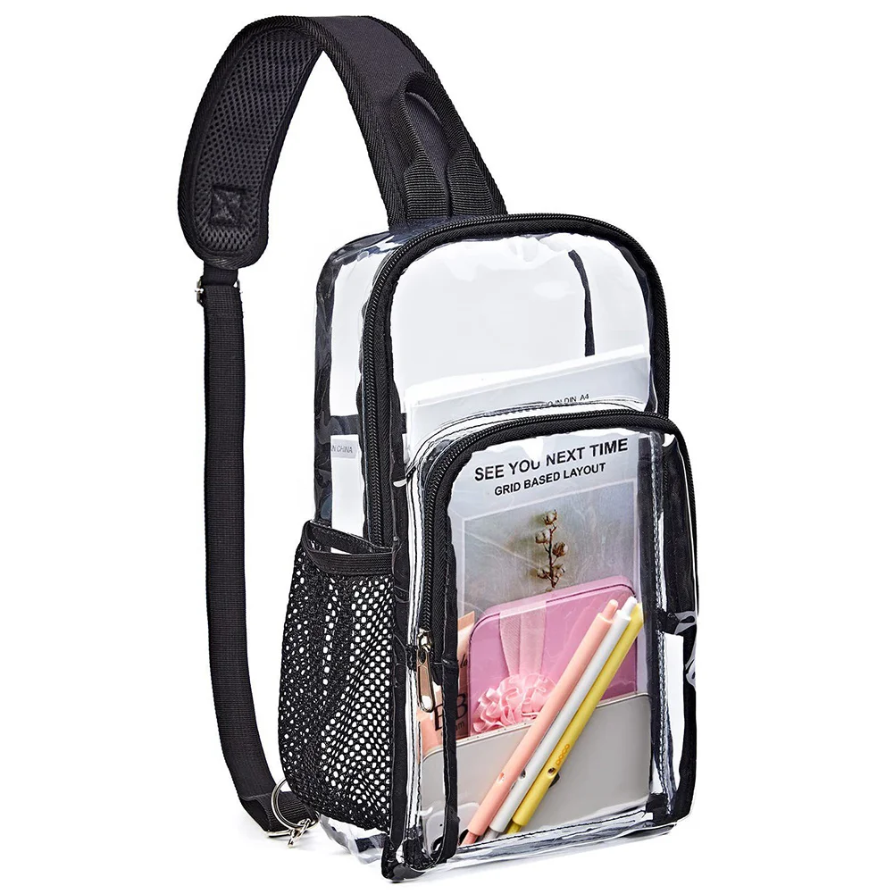 

Transparent PVC Clear Chest Bag for Men Women Crossbody Fanny Pack Bum Bag Waterproof Female Sling Chest Pack Stadium Approved