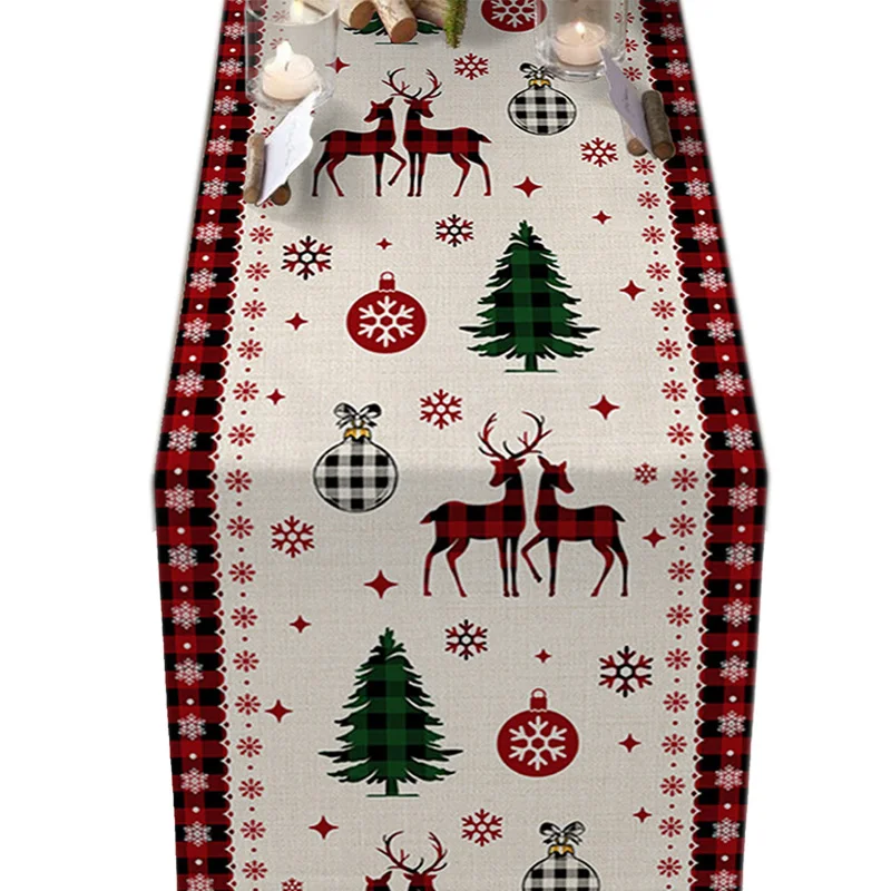 

1pc DIY Christmas Table Flag Christmas Decor Table Runner Cloth New Year 2024 Tablecloth Home Textile Kitchen Decoration