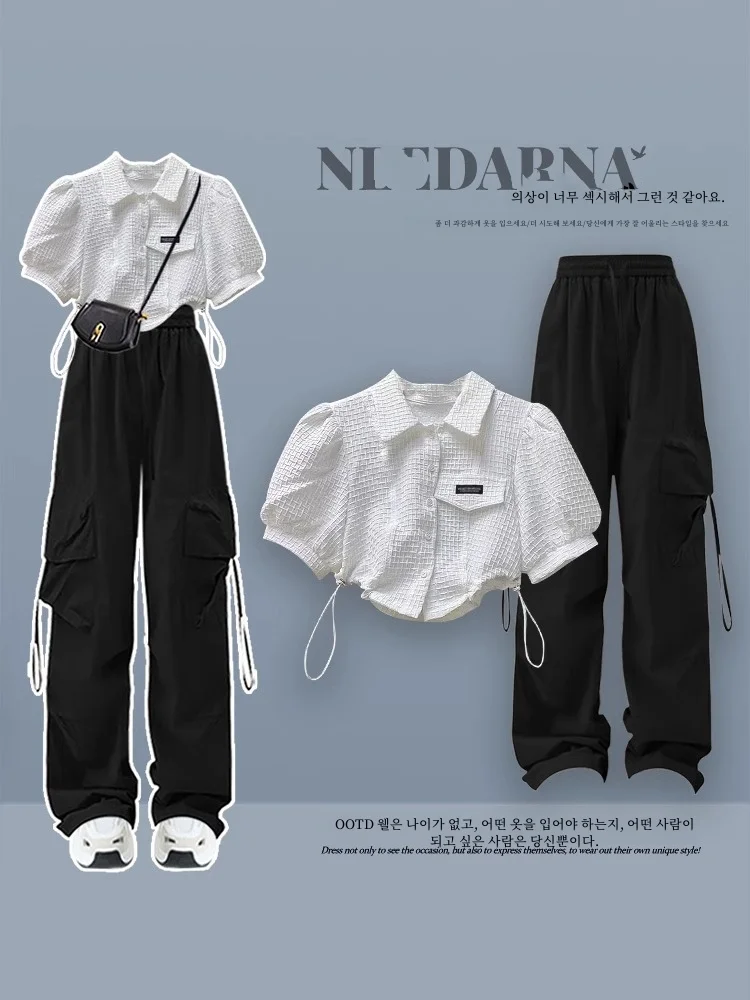 Preppy Sle A and Suit Women's Cargo Pants New Arrival 2025 Summer Shirt Two-piece Set Small Sized Man's Wear