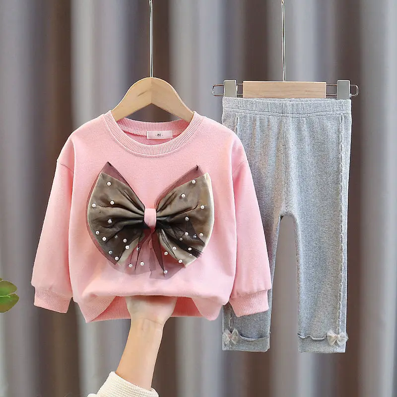 

Демисезонная толстовка с галстуком-бабочкой и леггинсы для маленьких девочек