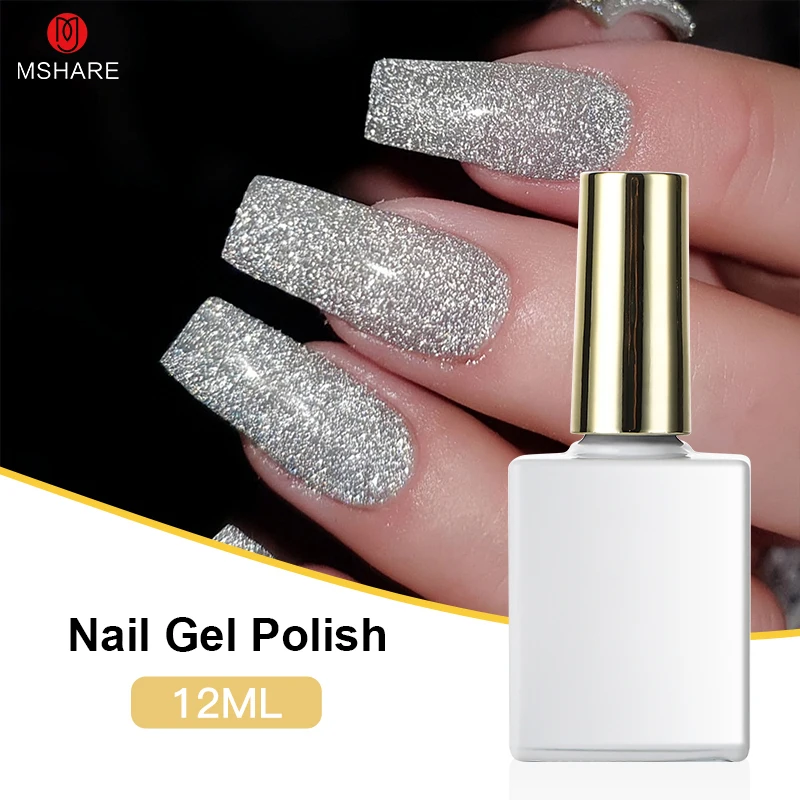 

MSHARE Reflective Glitter Silver Nail Gel Polish Soak Off Gel UV Nails Color Gel Varnish Nail Art Customized LOGO 12ML