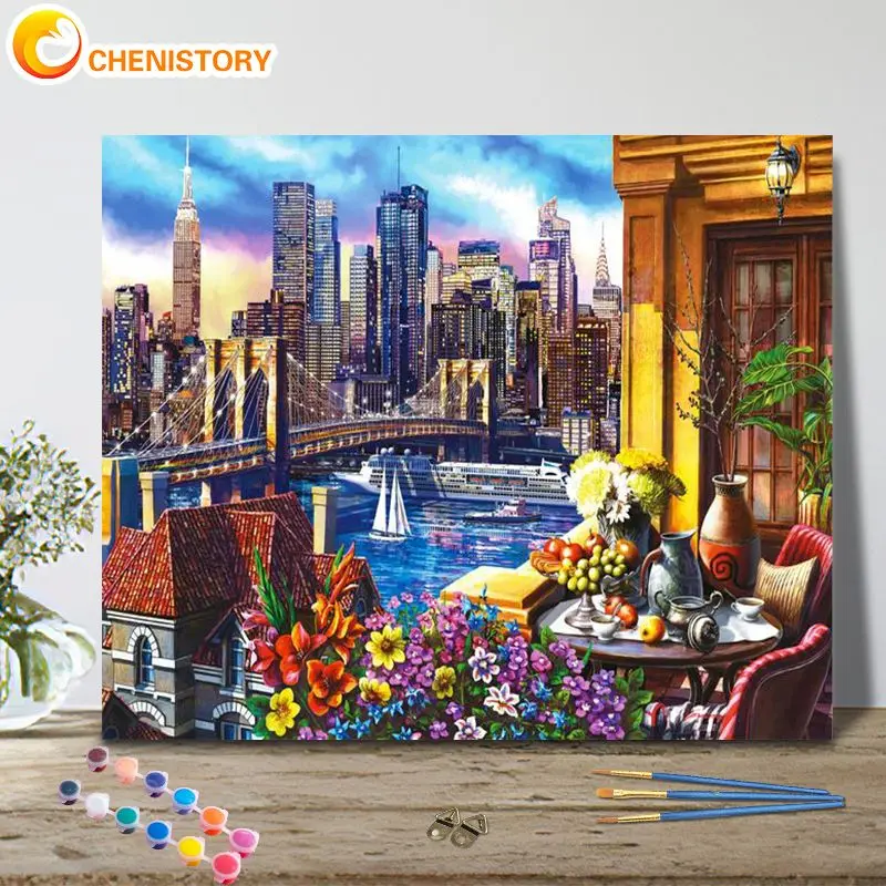 

CHENISTORY Painting By Number City Landscape Kits Drawing On Canvas Picture By Number Wall Art Home Decor Gift Handicraft