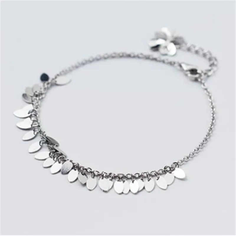 

Женский браслет из серебра 925 пробы, с подвесками в виде листьев