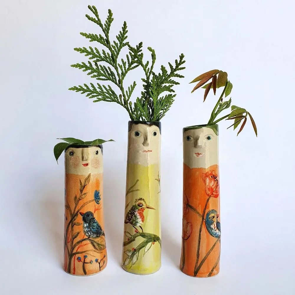 

Bohemian Spring Family Bud Vases Character Hand Painted Resin Spring Bud Vases Bohemian Style Vases Living Room