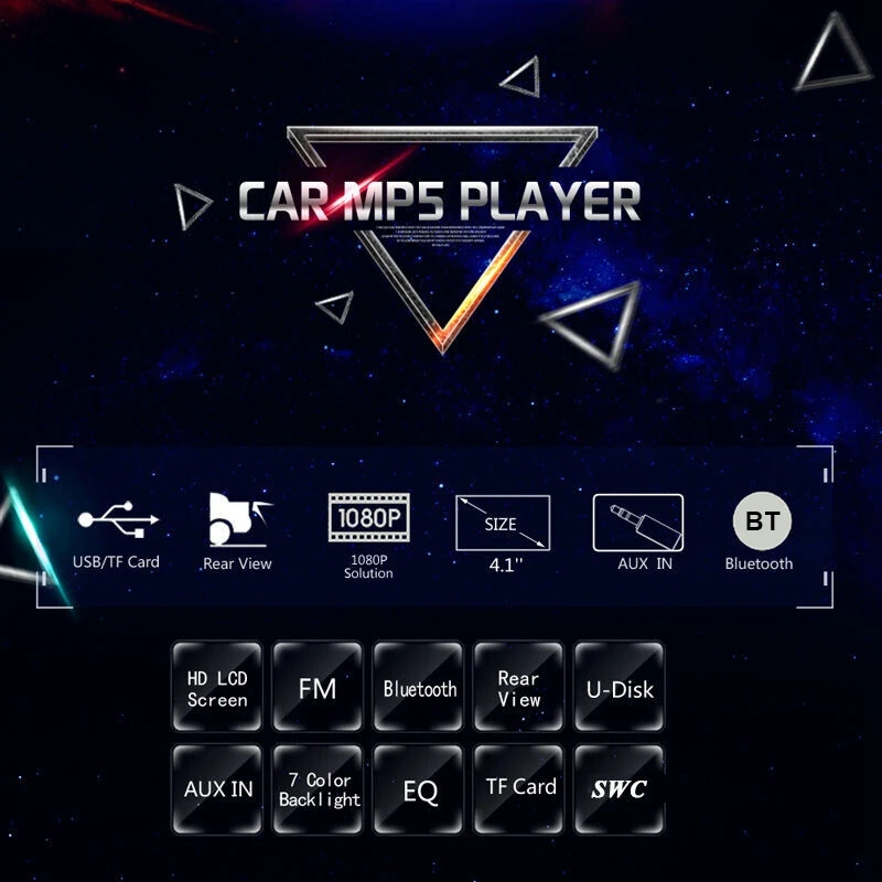 Автомагнитола 1 DIN экран 4 дюйма Bluetooth USB/SD/AUX