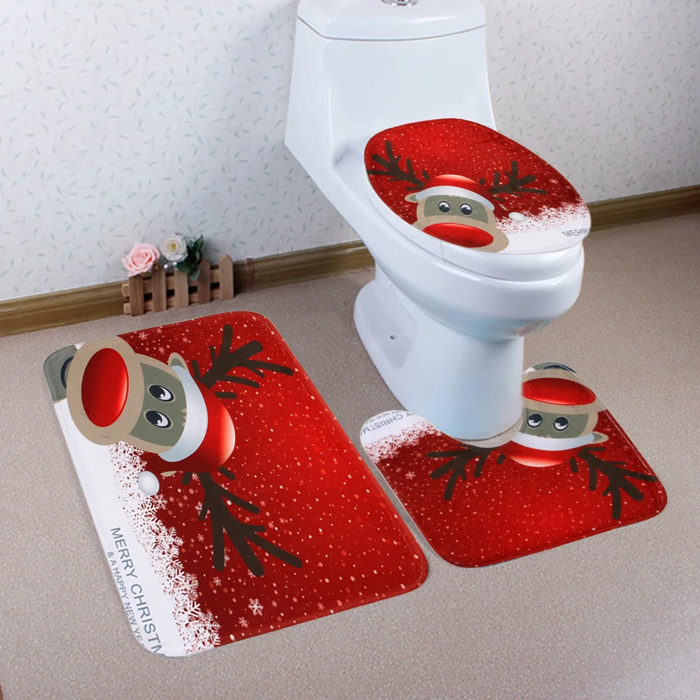 

Christmas Bath Mat WC Toilet Seat Cover Toilet Mat Toilette Tapa Inodoro Decoration Christmas Bathroom Commode Toilet Bowl Mata