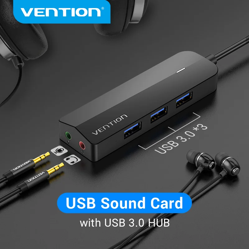 

Vention USB Sound Card 2 in 1 External Sound Card USB to 3.5mm Audio Adapter for Laptop with Headphone Microphone USB 3.0 Hub