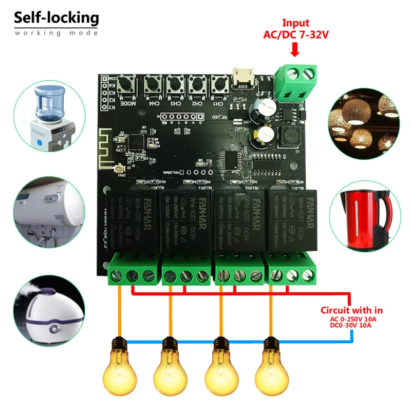 

Tuya Wifi Switch 4CH Wireless DIY Smart Switch Module Smart life APP Remote Control Smart Home 1/2/4 Gang With Alexa Google Home